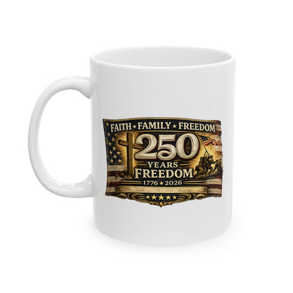 Faith Family Freedom Mug | Patriotic Christian Coffee Mug | American Flag Ceramic Cup | 11oz