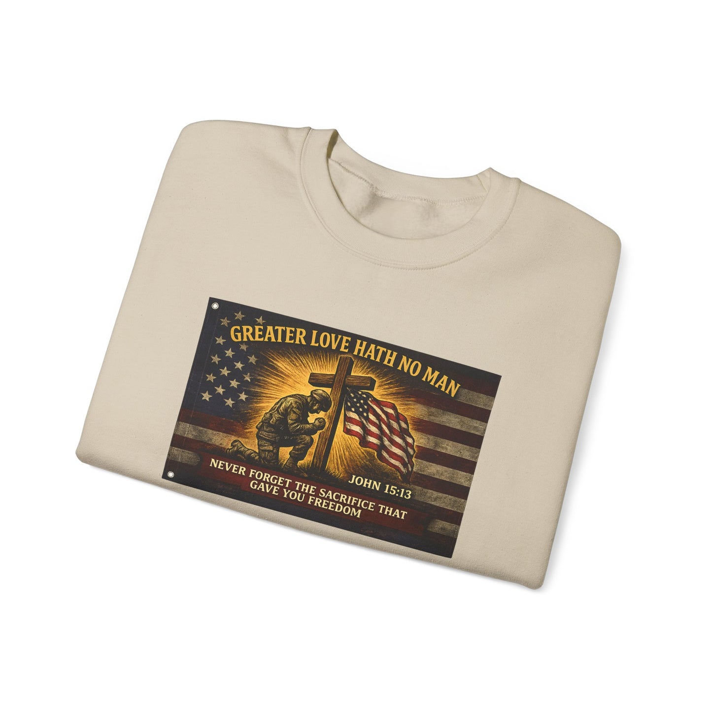 Greater Love Memorial soldier helmet flag sweatshirt | Military Tribute