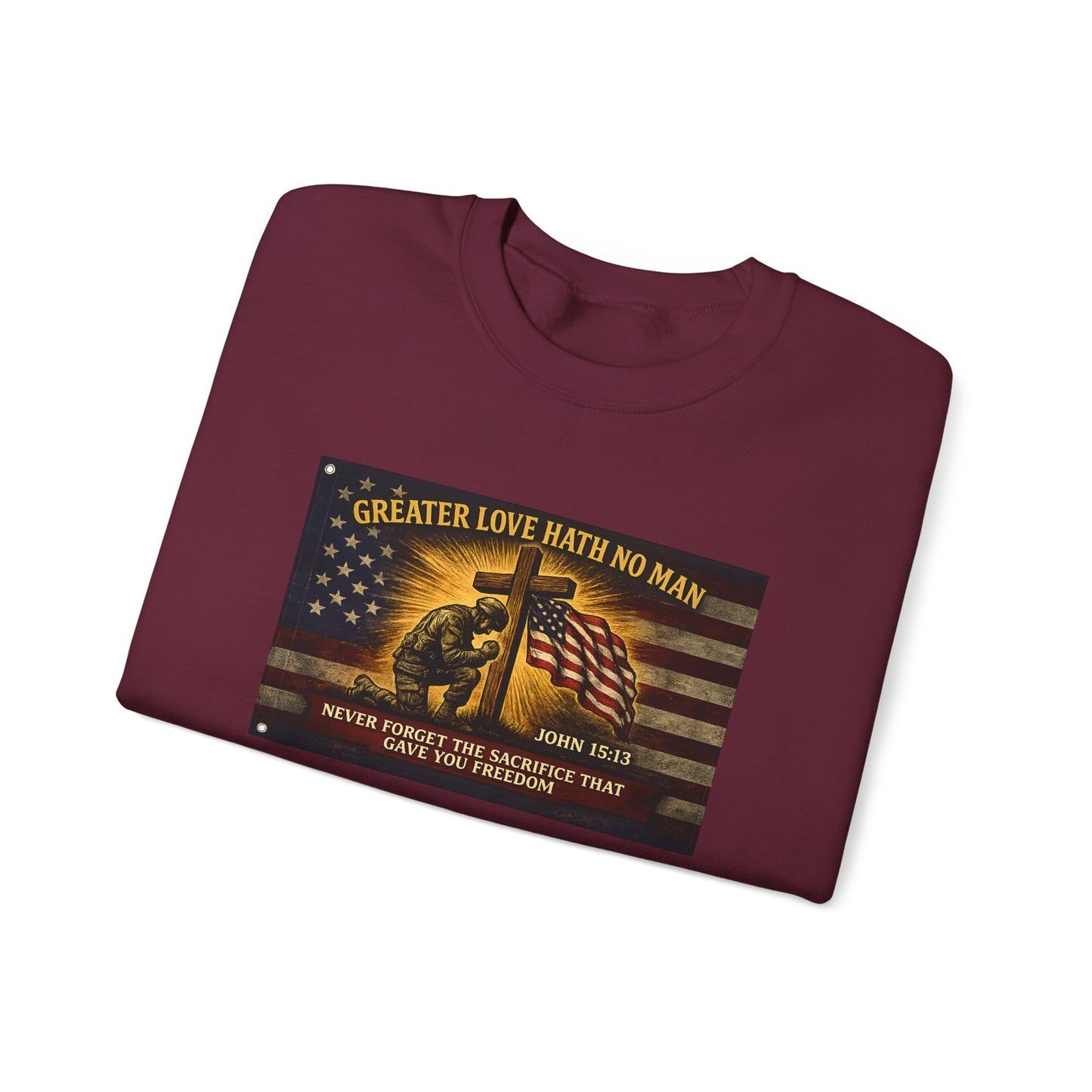 Greater Love Memorial soldier helmet flag sweatshirt | Military Tribute