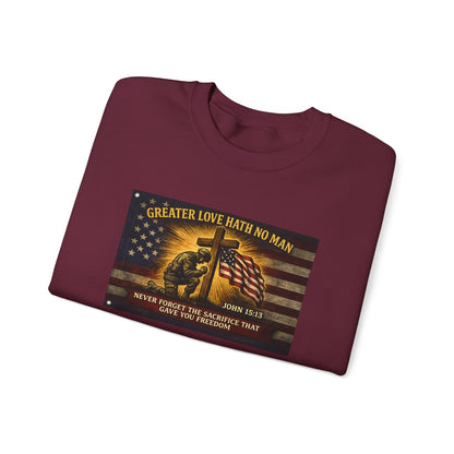 Greater Love Memorial soldier helmet flag sweatshirt | Military Tribute