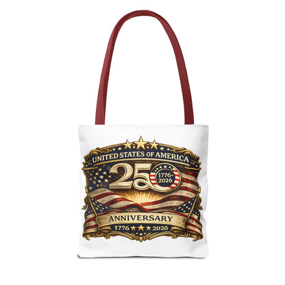 25th Anniversary American Flag Badge Tote Bag | USA 1776   2026 Patriotic
