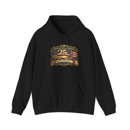 25th Anniversary American Flag Emblem Hoodie | Patriotic Celebration Sweatshirt