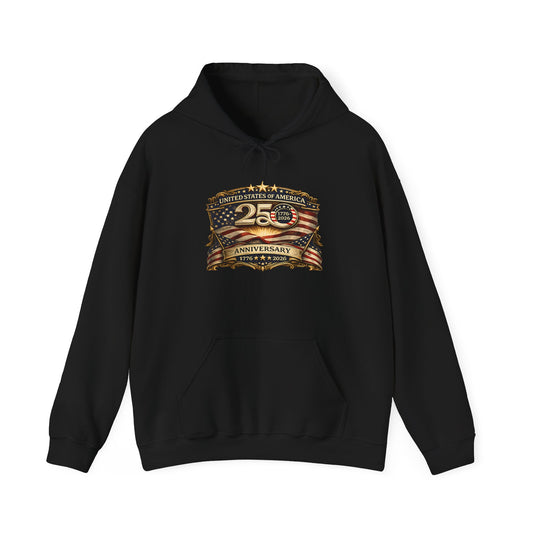 25th Anniversary American Flag Emblem Hoodie | Patriotic Celebration Sweatshirt