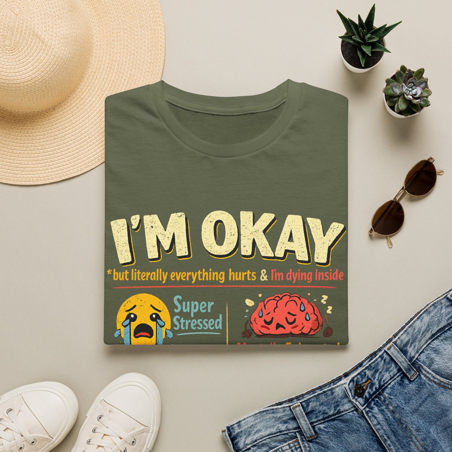 Im Okay But Everything Hurts Shirt Funny Emotional Support Tee Mentally Exhausted Shirt Sarcastic Anxiety Graphic Tee for Women