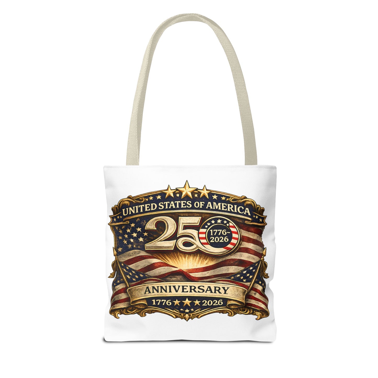 25th Anniversary American Flag Badge Tote Bag | USA 1776   2026 Patriotic