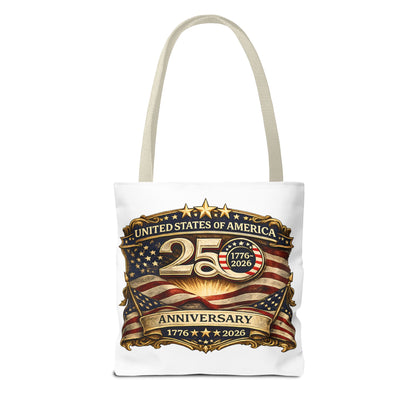 25th Anniversary American Flag Badge Tote Bag | USA 1776   2026 Patriotic