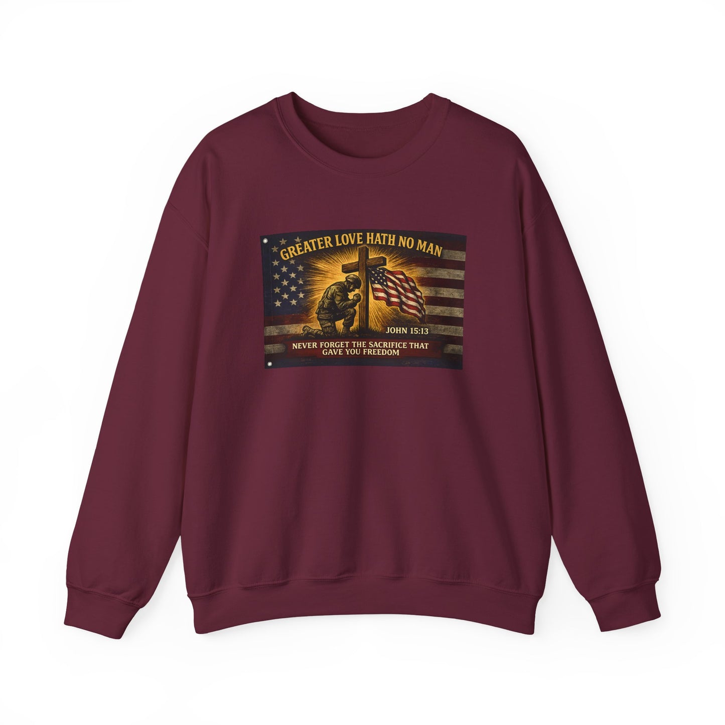 Greater Love Memorial soldier helmet flag sweatshirt | Military Tribute