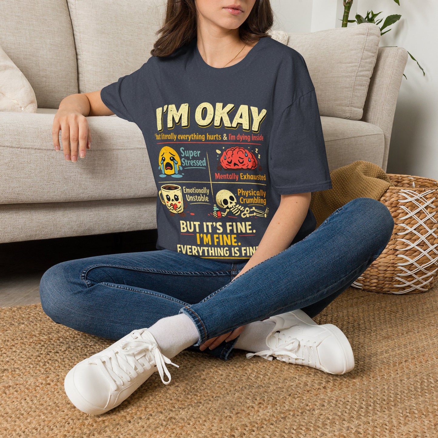 Im Okay But Everything Hurts Shirt Funny Emotional Support Tee Mentally Exhausted Shirt Sarcastic Anxiety Graphic Tee for Women