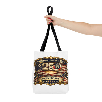 25th Anniversary American Flag Badge Tote Bag | USA 1776   2026 Patriotic