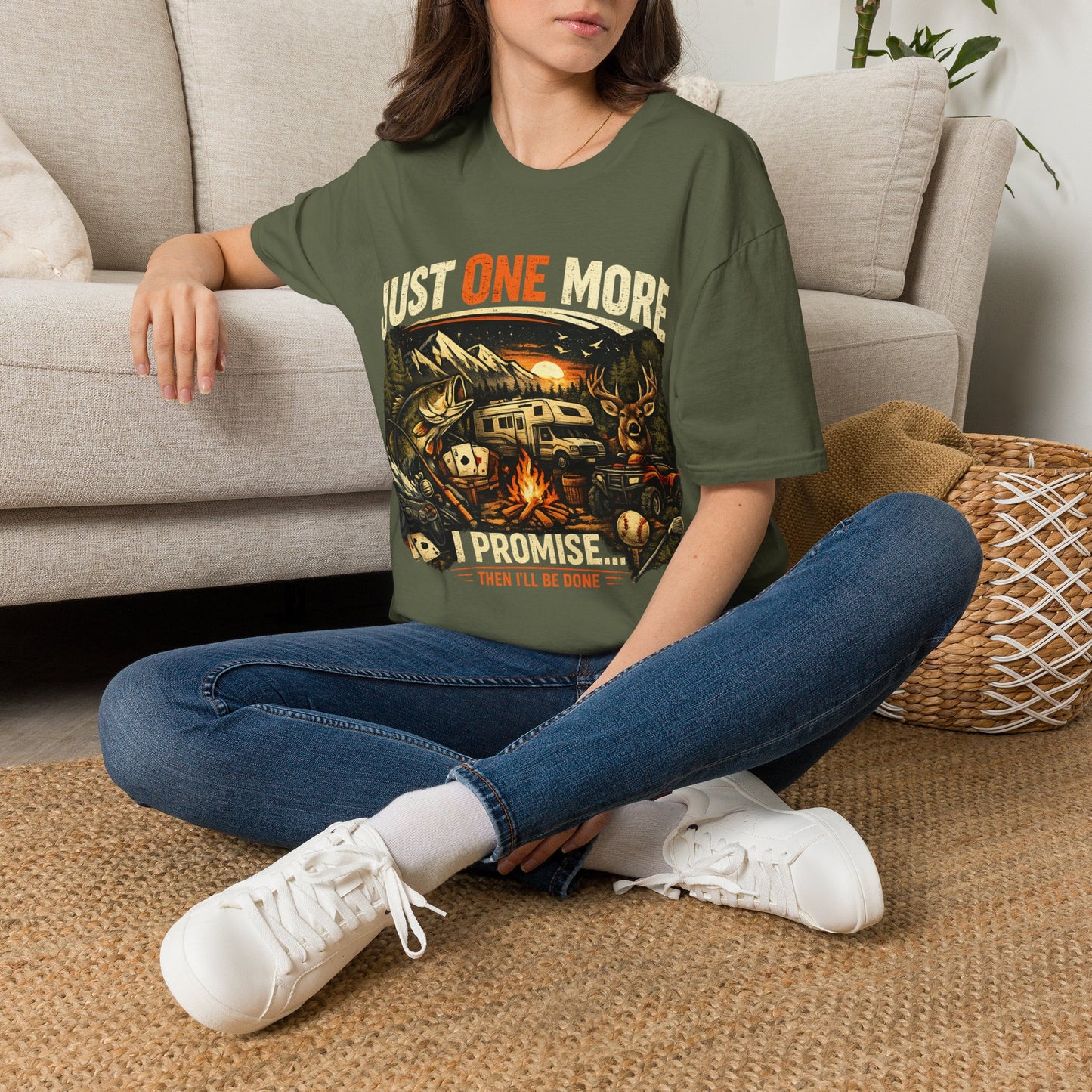 Just One More I Promise Then Ill Be Done Shirt | Funny Camping Shirt | Fishing Hunting Gamer Tee | Outdoor Adventure Graphic Tee | Gildan