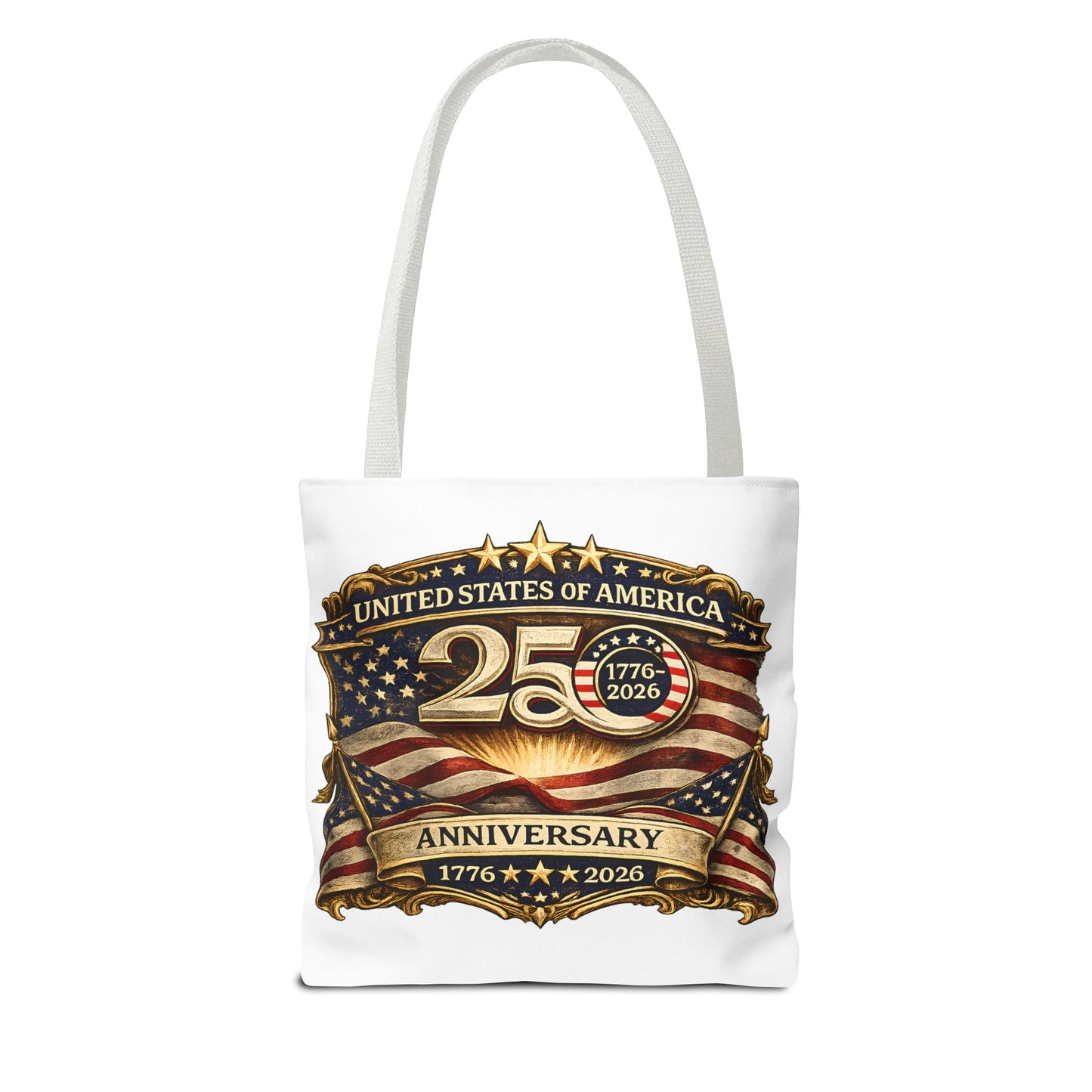 25th Anniversary American Flag Badge Tote Bag | USA 1776   2026 Patriotic