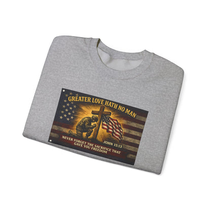Greater Love Memorial soldier helmet flag sweatshirt | Military Tribute