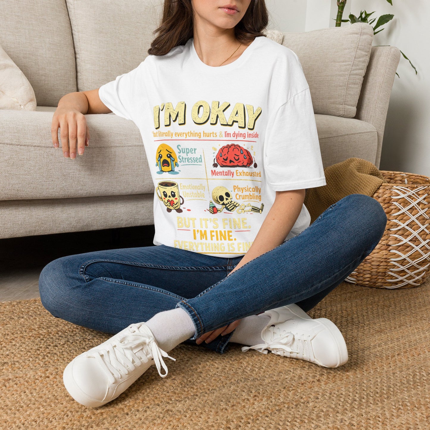 Im Okay But Everything Hurts Shirt Funny Emotional Support Tee Mentally Exhausted Shirt Sarcastic Anxiety Graphic Tee for Women